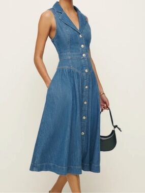 Reformation Ellison Denim Midi Dress Women’s Size 2 Laguna Wash